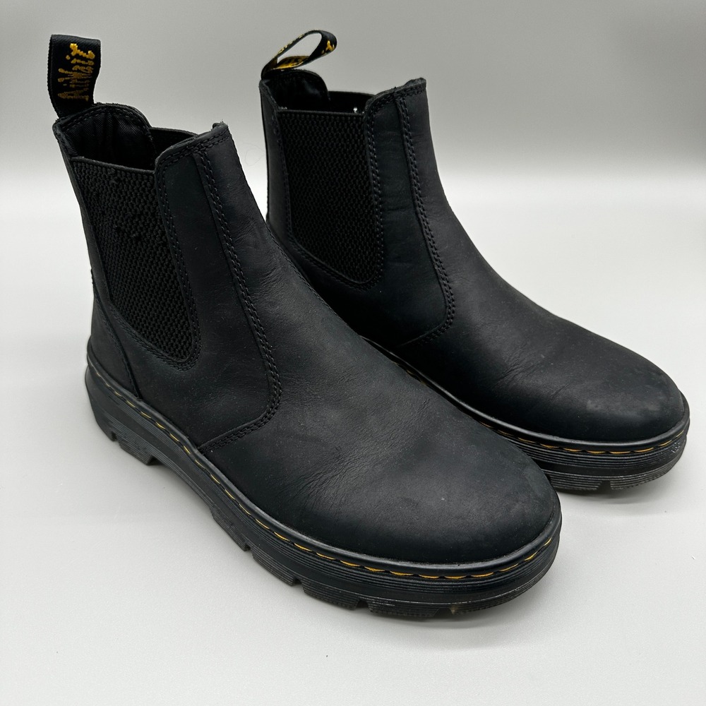 Dr. Martens Embury Chelsea Boots Womens 7 Black Leather Slip On Lug Sole‎ AW004